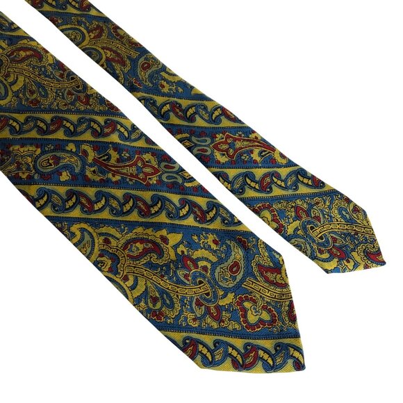 Robert Talbott Ancient Madder Silk Tie Blue Yellow Paisley Mens Necktie Office - Picture 1 of 8